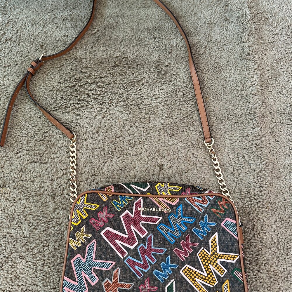 Michael Kors Jet Set Crossbody - Multi-Color Logo Print  Pre-Loved